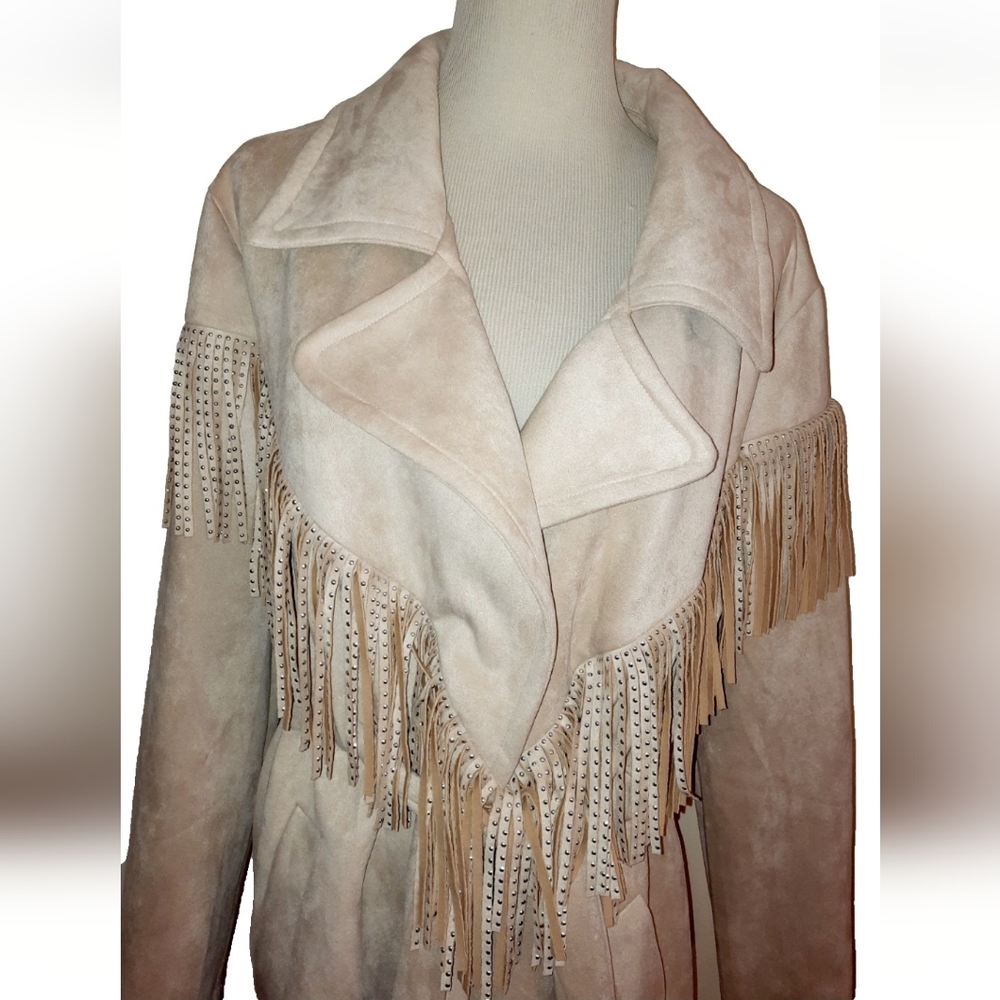 Nwt Alice Blue faux Suede western country cowboy fringe jacket large
